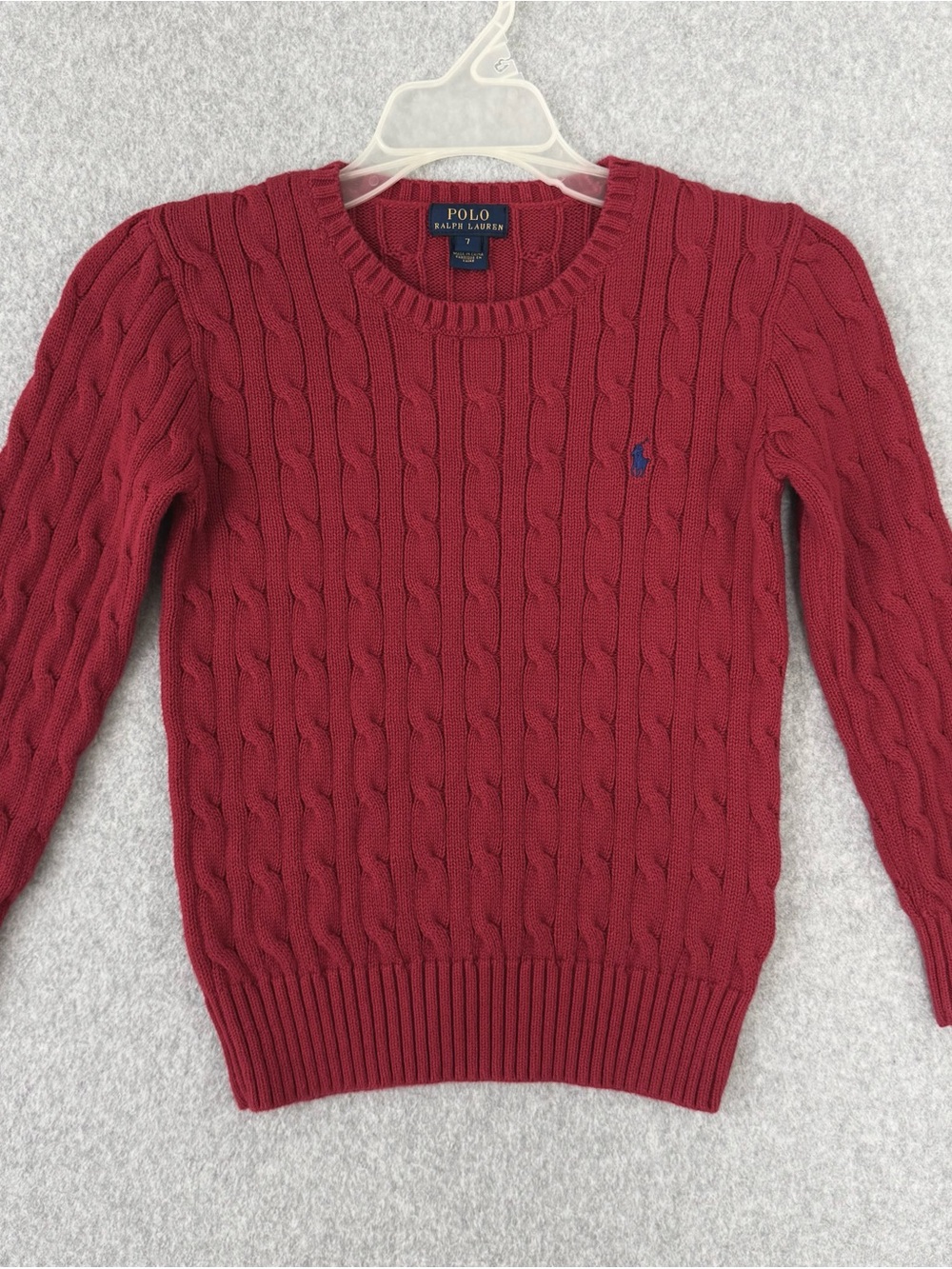Polo Ralph Lauren Red Cable Knit Crewneck Sweater Pullover Boys Size 7 Preppy
